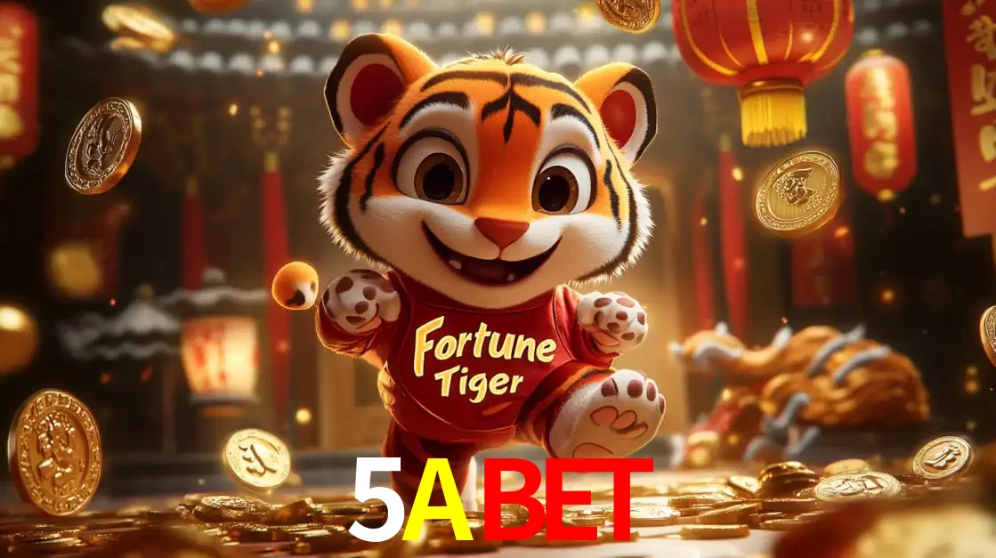 O alegre personagem do Fortune Tiger correndo sobre um caminho de moedas de ouro, simbolizando os grandes prêmios e a diversão do popular jogo de slot do 5ABET.