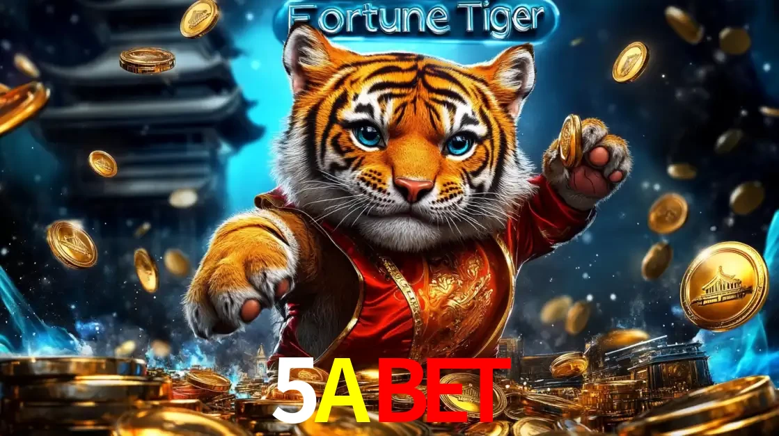 Imagem promocional do jogo de slot Fortune Tiger, com um tigre majestoso em traje tradicional cercado por uma fortuna em moedas de ouro, disponível agora no cassino 5ABET.